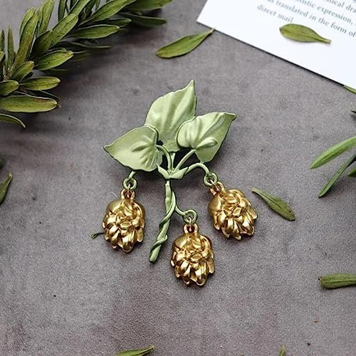 YAHOYA Vintage Enamel Green Color Plant Pearls Pin Tree Lotus Leaf Blueberry Cherry Flower Bamboo Brooch for Women Jewelry Gift Corsage