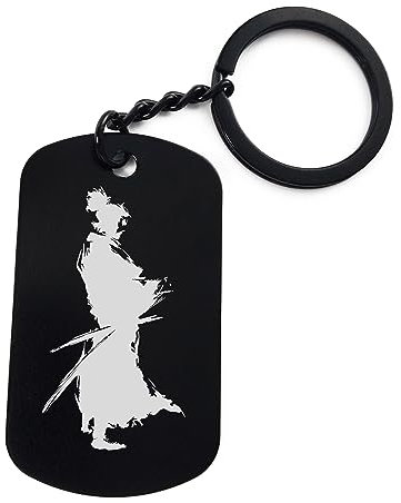 Porte-clés en acier inoxydable avec inscription « Samurai Sketch Japan Katana », Noir , taille unique