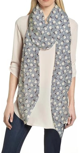 Lina & Lily Damen Schal Tuch mit Weihnachts-Muster (Hellblau, Schneemann)