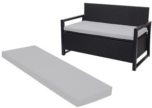 Crescent Textile 100% Waterproof Garden Bench Cushion 2/3/4 Seater Outdoor Long Bench Seat Pad for Lawn & Garden, Patio, Office, Coffee Shop with Removable Cover (4 Seater 170cm x 51cm x 5cm, Silver)