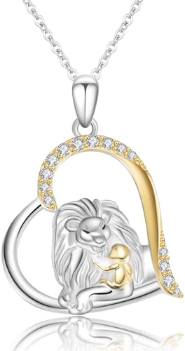 REDSUN Löwe Halskette 925 Sterling Silber Liebe Herz Löwe Anhänger Tier Schmuck Löwe und Mädchen Halsketten Geschenke für Frauen Teen Mädchen