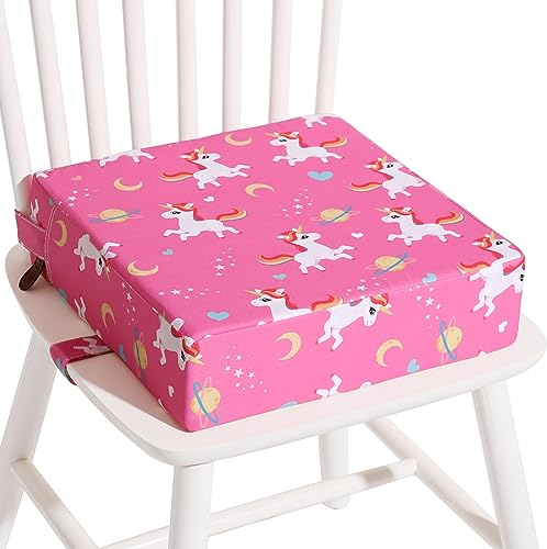 Czrrzl SitzerhöHung Stuhl Kind Flexible Waschbar Zerlegbar Tragbare Karikatur Sitzerhöhung Kinder 2Sicherheits Schnalle Rutschfeste Stuhlerhöhung Kinder Boostersitz für Zuhause Unterwegs(Rosa Einhorn)