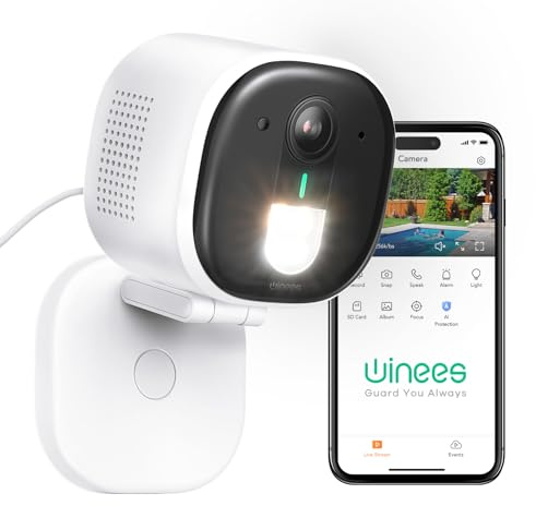 winees Outdoor Security Camera, Wired 2K 4MP Outdoor/Indoor Camera for Home Security, Human/Pet AI Detection, Color Night Vision, 2.4G WiFi, 2-Way Audio, Support Cloud/128G SD Card Storage
