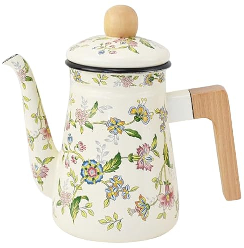 ABOOFAN Bollitore Per Tè Smaltato Vintage 1. Teiera Floreale Smaltata Da 2 L Bollitore Per Caffè Retrò Con Manico In Legno Per L'arredamento Della Cucina Del Ristorante Di Casa Con Acqua