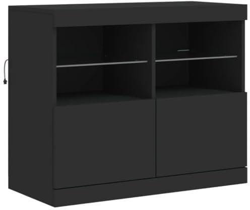 vidaXL Sideboard, Kommode mit viel Stauraum, Highboard Schrank mit LED-Leuchten, Anrichte Beistellschrank Standschrank, Modern, Schwarz