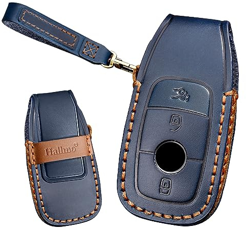 TECART Étui de protection en cuir pour clé de voiture intelligente - Convient pour Mercedes Benz A C E S G Classe GLC CLE CLA W177 W205 W213 W222 S63 AMG - Accessoire pour clé 3 4 boutons, bleu,
