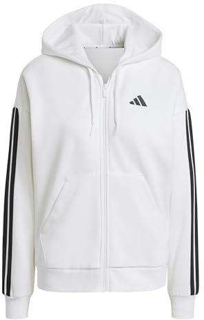 adidas Women's ESSENTIALS 3-STRIPES FULL-ZIP FLEECE HOODIE, white/black, XXL