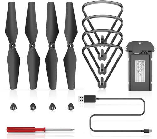 Wipkviey New T6 Kit de rechange pour drone, avec protection hélice, couvercle hélice, hélice remplaçable, tournevis, 1 batterie LiPo rechargeable modulaire 3,7 V, 1200 mAh, câble de charge