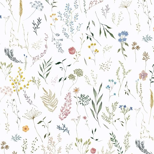 CiCiwind Selbstklebende Tapete 41cm×10m Weiß Blumen Tapeten Verdicken Möbelfolie Selbstklebend Blumen Blatt Wandverkleidung Selbstklebend Wasserdicht Vinyl Klebefolie für Wand Schrank Möbel Dekor