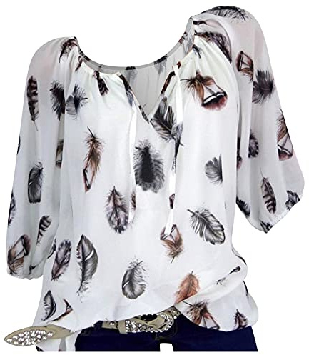 Cocila Blusen & Tuniken für Damen Ellbogen V-Ausschnitt Sommer Freizeit Tops Damen Ärmel Bedrucktes Loses T-Shirt Damenbluse Holzfäller Gefüttert Damen Casual Bluse Damen T Shirt Unterhemd Damen