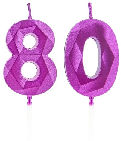 80th Birthday Candles, Purple Number Candles Birthday Decoration, Happy Birthday Cake Toppers, for Birthday Parties Weddings Company Anniversaries (Purple, 80)
