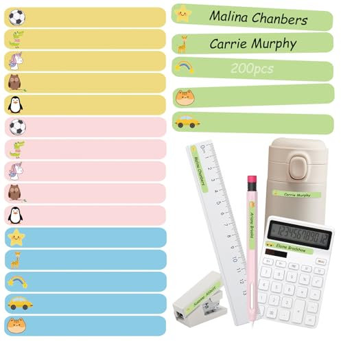Personalisierbare Namensaufkleber für Kinder (200 Stück),GeeRic Namensaufkleber für Schule & Kita mit Namen zum Markieren von Gegenständen. Wasserfeste Aufkleber für Schule und Kindergarten 5 x 0,6 cm