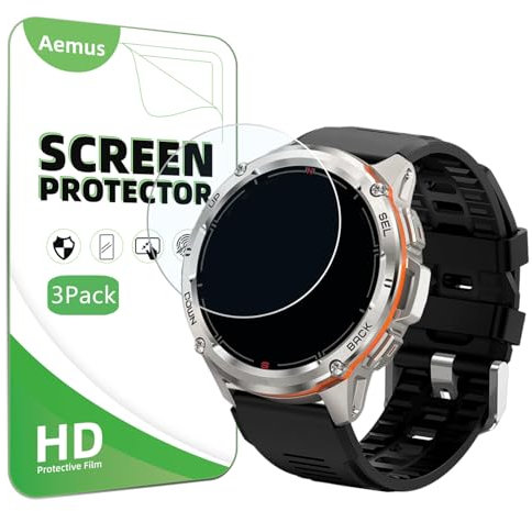 Aemus Screen Protector For T3 Ultra Smart Watch 1.43” (3 Pack) Clear Tempered Glass protective film Compatible for AMAZTIM/KOSPET TANK T3 Ultra 2 GPS Smart Watch