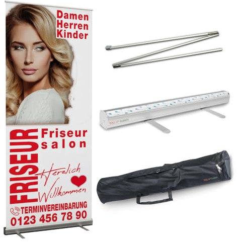 Generisch Rollup Banner 85 cm x 200 cm 'FRISEUR' mit Display, Halterung, Boden und Gestaltung