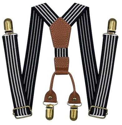 Bretelles Homme Larges 4 pinces métalliques, en Y Ajustables Bretelles pour pantalons Bretelles élastiques robustes