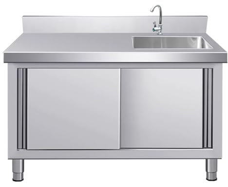 CWCQGH Fregadero de Doble Puerta, Armario de Acero Inoxidable con Plataforma, Fregadero de Cocina doméstico con Grifo, Fregadero de Almacenamiento Grande, Fregadero de Servicio independie,100x60x80cm
