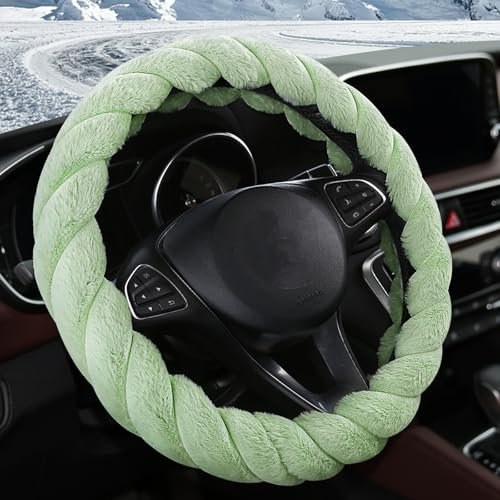 Lenkradbezug Plüsch, shallyong Auto Lenkradbezug, Universal Auto Lenkradhülle Plüsch, Lenkradbezug Warm, Auto Zubehör Winter, 37-38CM, für Die Meisten Autos (Grün)