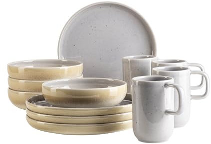 MÄSER, Serie Candy, Frühstücksset für 4 Personen, Geschirr in Pastellfarbe und moderner runder Form, hergestellt in Portugal, Steinzeug, Flieder