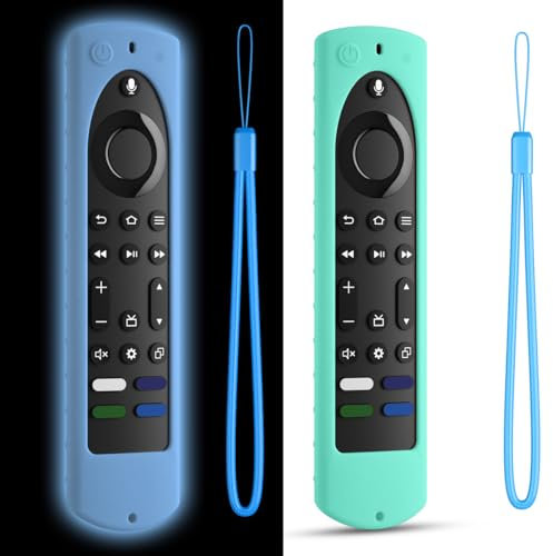 6.4 Inch Silicone Cover Compatible with Fire TV Stick 4K Max 2nd gen 2023 Remote Control Case, Toshiba/Insignia Smart TV Remote Silicone Case Cover Anti-Slip Sleeve with Lanyard (Glowblue+Mint)
