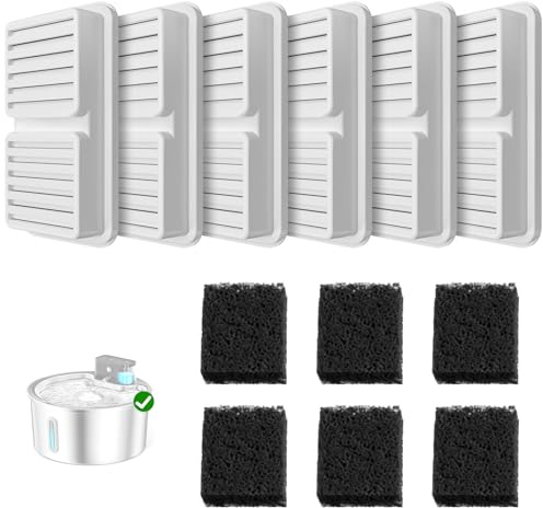 PawPoll Wireless Cat Water Fountain Stainless Steel Filter, 6 Filters + 6 Foam Filters for Wireless Cat Water Fountain for Drinking