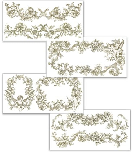 OLYCRAFT 4 Stück/Set Vintage Bordüre Zum Aufreiben von Transfers Für Möbel Und Kunsthandwerk 30x15cm Große Möbelaufkleber Mit Viktorianischen Engeln Transferaufkleber Mit Vintage Blumen