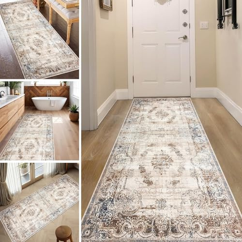 Läufer-Teppich, rutschfeste Fußmatten, Vintage-Flurteppich für Wohnzimmer, Küche, Schlafzimmer, Breite 60cm 70cm 80cm 100cm, waschbarer Teppich nach Maß, Länge 100cm 2m 300cm 4m 5m 6m(100×600cm)