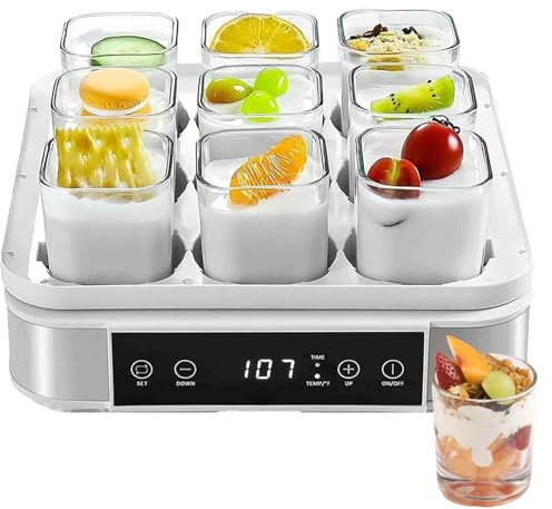 Yogurtiera automatica, macchina per yogurt automatica, con 9 barattoli di vetro e touch screen intelligente, con controllo della temperatura e del tempo, per preparare lo yogurt