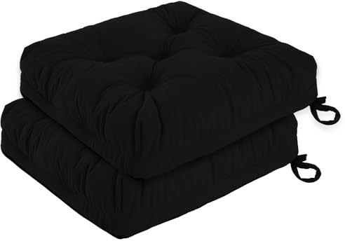 PRIMEPATIO Sitzkissen, 2er Set Stuhlkissen aus Cordstoff, Memory Foam mit Doppel-Layer Design, Befestigungsriemen & Tacker-Design, Pflegeleicht für Esszimmer & Bürostühle, 45x45x8cm, Schwarz