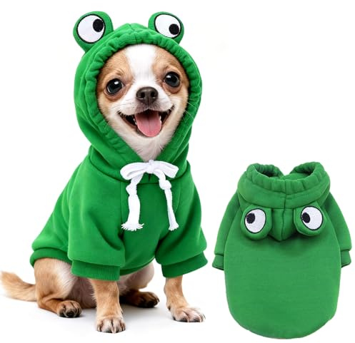 HundeKostüm Hoodie, Frosch Hundepullover mit Fleece, Warme Hunde Mantel, Weicher Hundesweatshirt, Kapuzenpulli Hund Overall, Kostüme Für Kleine Mittel, Hunde Katzen Und Haustiere XXS