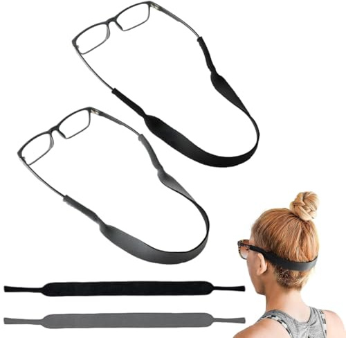 GXGM 2 Pièces Attache lunette Sport,Cordon pour lunettes Homme,Cordon lunettes Sport Nautique,Cordon à lunettes en Néoprène Flottant,Sangle de Fixation(Noir +Gris)