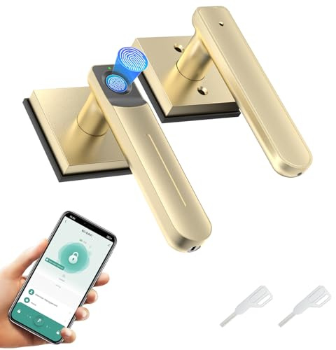 Gavdhe Fingerprint Door Lock & Biometric Door Knob with App – 3-in-1 Keyless Entry Smart Door Lock with Auto-Lock & Interior Lockable, Secure Your Home, Office, Bedroom & Apartment Gold
