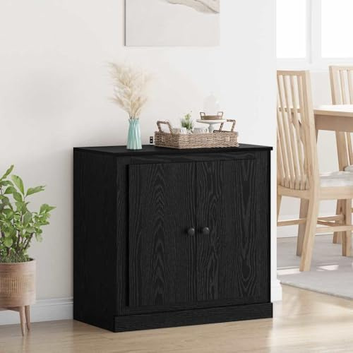 QJBSAVVA Sideboard Schwarz Eichen-Optik 70x35,5x67,5 cm TV-Schrank Lowboard mit 2 Türen & Regalen Robuster Holzwerkstoff Modernes Design für Wohnzimmer Essbereich Schlafzimmer