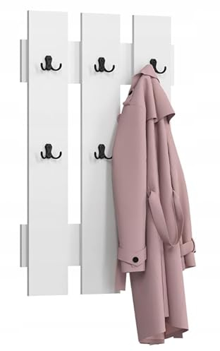BDW - Wandgarderobe - Garderobenpaneel, Garderobe Wand - 60 x 100 cm - Jackenhalter Modern, mit 6 Doppel Kleiderhaken - für Flur, Diele, Garderobe - Weiß