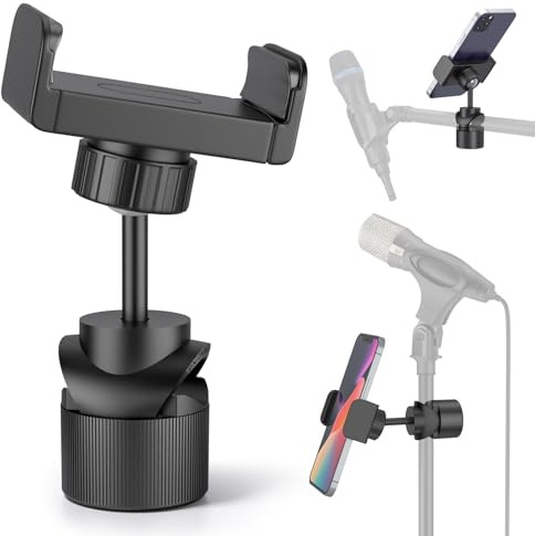 LINCO Mic Stand Phone Holder Mount Adjustable for Microphone Music Stand with O Clamp for iPhone 17 16 15 14 13 12 Pro Max Samsung Galaxy, Any Smartphones PC002