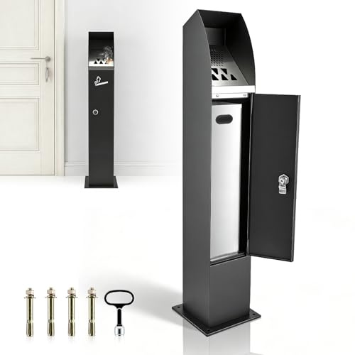 Normodic Free Standing Ashtray Outdoor, 90cm Floor Standing Bin Free Standing, Standing Trash Can with Inner Bucket, Large Capacity, Stainless Steel Recycling Bin for Gardens, Pubs, Restaurants