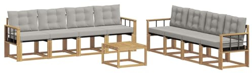 vidaXL Outdoor-Sofagarnitur mit Kissen 9 pcs Weiß und Hellgrau, Moderne Garten-Couch, tolles Set für Bequeme Lounge, langlebige Möbel, stylische Terrasse