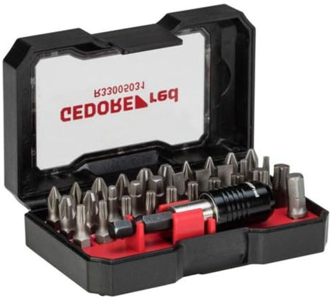 Gedore Red 1/4 Inch 32-Piece Hexagonal Bit Box with Magnetic Bit Lock and External Hex Drive