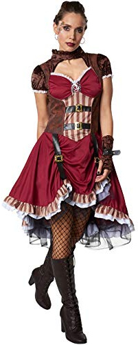 dressforfun 900483 - Damenkostüm Steampunk Edelfrau, Kurzärmeliges Satinkleid mit mehrlagigem Rock (XL | Nr. 302298)