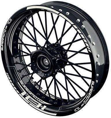 OneWheel Felgenaufkleber Motorrad passend für Supermoto Husqvarna 701 Design 7 | 17 Zoll | Vorder- und Hinterrad inkl. Farbiger Spokes (schwarz)
