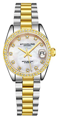 Stuhrling Original Damenuhr – Edelstahl-Mesh-Armband, Quarzwerk, analog, Perlmutt-Zifferblatt mit Datum – Elegante und lässige Damenuhren-Kollektion