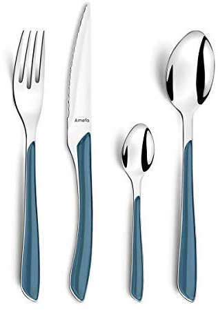 AMEFA - Ménagère 24 couverts de table pour 6 personnes - Eclat - Acier inoxydable 18/0, Finition Brillante - Bleu Denim