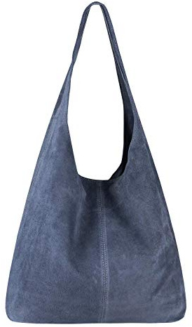 OBC Made IN Italy Damen Leder Hand-Tasche METALLIC Shopper Schultertasche Hobo-Bag Henkeltasche Beuteltasche Silber
