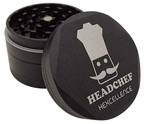 Headchef Hardcore Hexellence Ceramic Non-Stick Coated Metal Herb Grinder, 4 Piece, 62mm (Black)