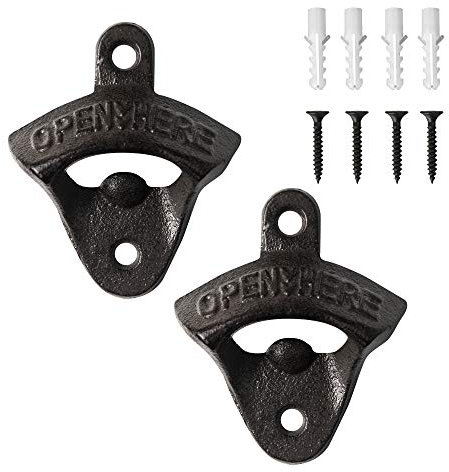 2PCS Cast Iron Wall Mounted Bottle Opener Vintage Rustic with Self-Tapping Screws for Home Garden Bar KTV Hotel HE06