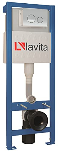 DOMINO LAVITA WC Vorwandelement für hängende Toilette, inklusive Drückerplatte (OC), Chrom, verstellbare Höhe 112-128 cm, langlebige Badezimmerausstattung für die Wandmontage