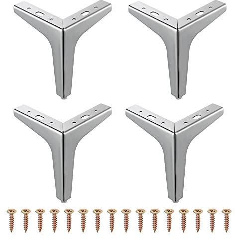 Moendergo 4 Stück 15 CM Möbelbeine, Modernes Metall Dreieck Möbelfüße, DIY Ersatz für Schrank Sofa Couch Stuhl Ottomane, Silber