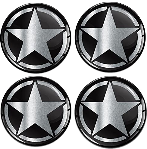 SkinoEu Aufkleber Autoaufkleber für Radkappen Nabenkappen Nabendeckel Radnabendeckel Rad-Aufkleber 50mm Silber US Stern A 4150