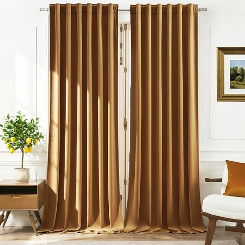 Timeper 160 cm goldene Samtvorhänge – kleine Fenstervorhänge Raumverdunkelung, Heimdekoration für Bauernhaus, Privatsphäre, vertikaler Schatten für Kinderzimmer, B 132xL 160 cm, 2 Paneele