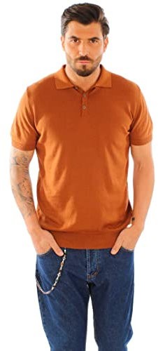 Polo Uomo Manica Corta in Cotone Made in Italy Maglia in Filo (XL, Marrone)