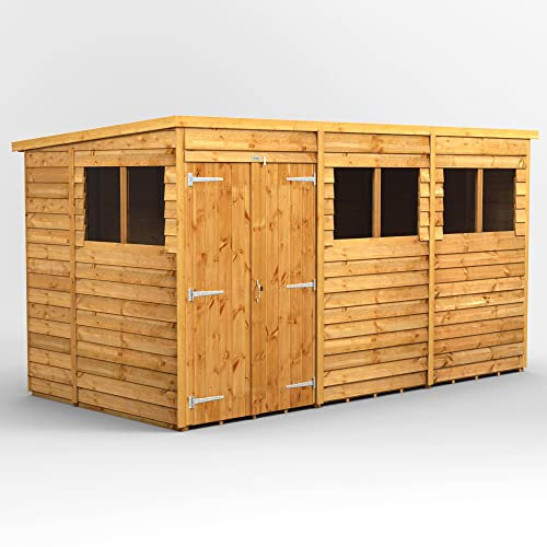 Powersheds High Grade Premium Pent Overlap Wooden Shed with Double Door, Security Features, Door & Window Flexibility, made from Extra Thick Timber